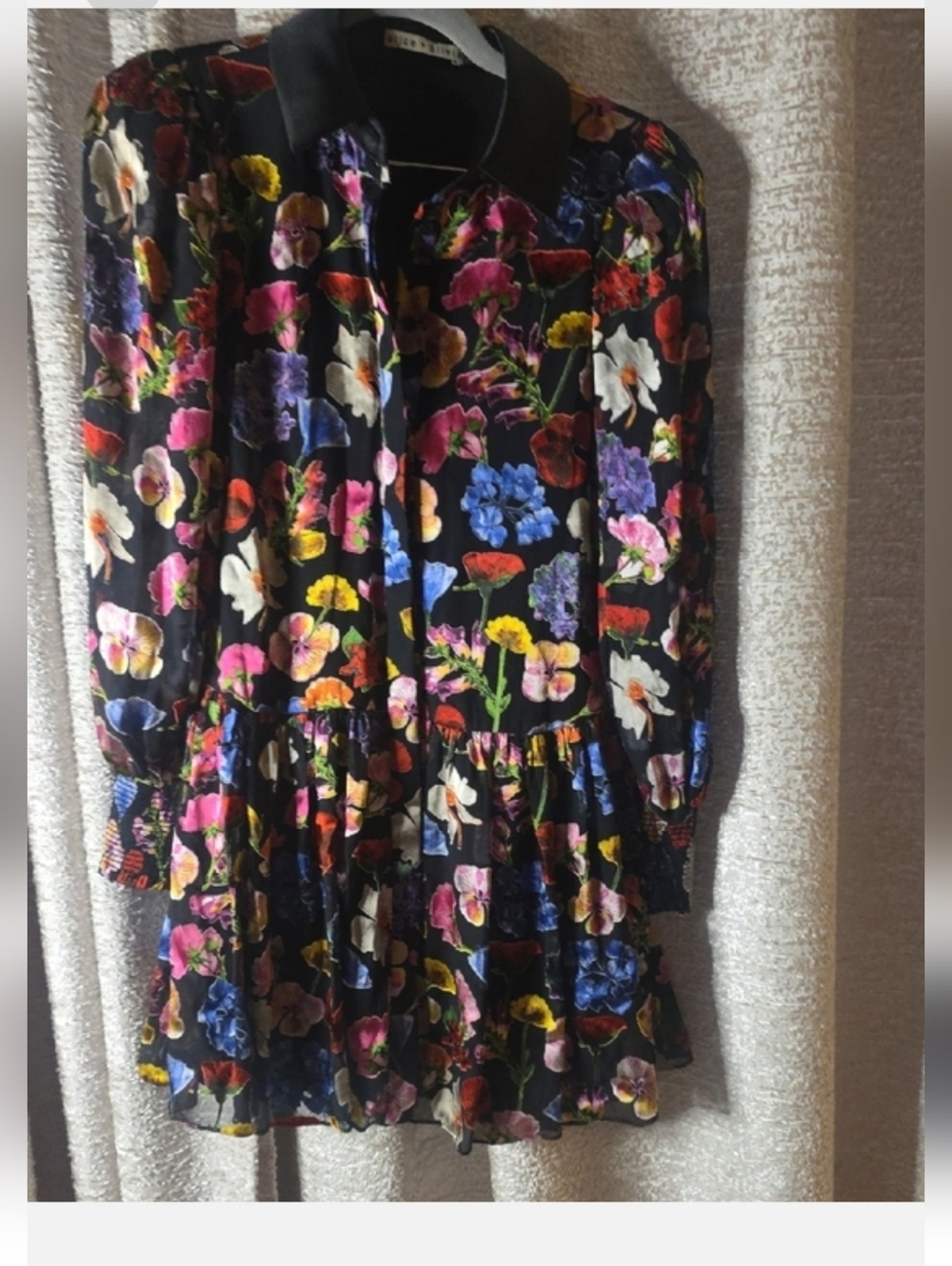 Alice + Olivia Black Floral Mini Dress with Multicolor Blooms - Picture 9 of 9